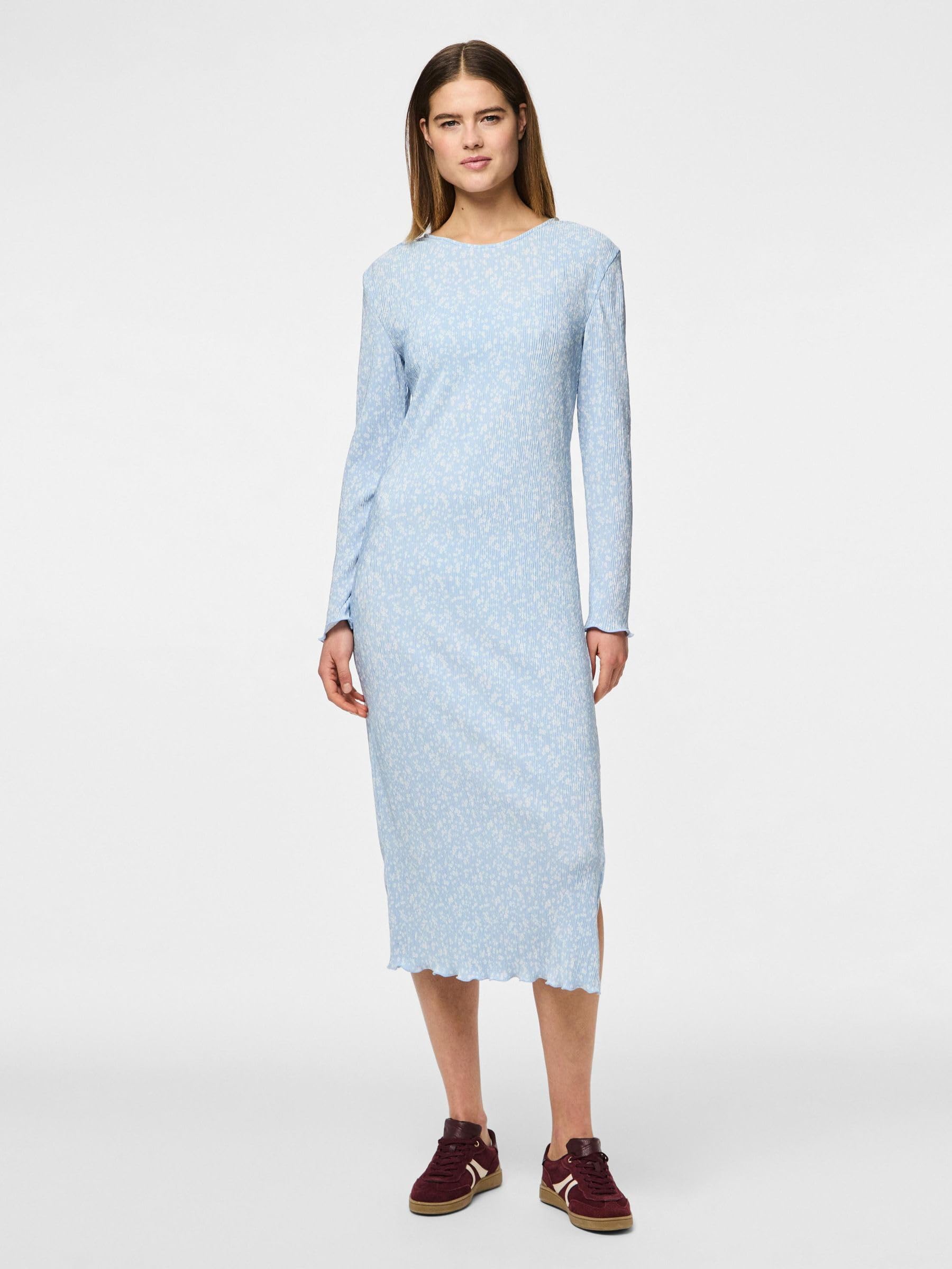 Pieces Pcflora LS Midi vestito donna S manica lunga