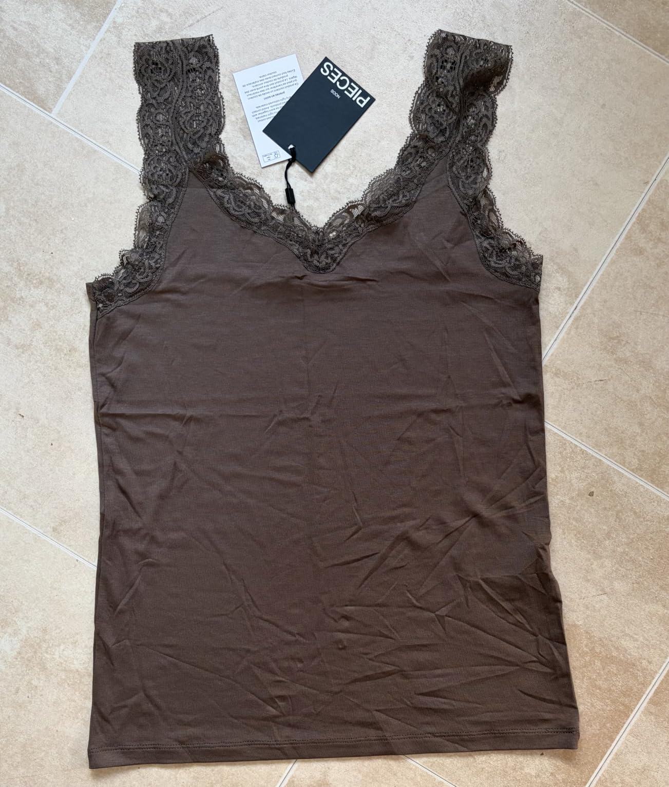 Pieces Pcbarbera Lace top donna nero in pizzo