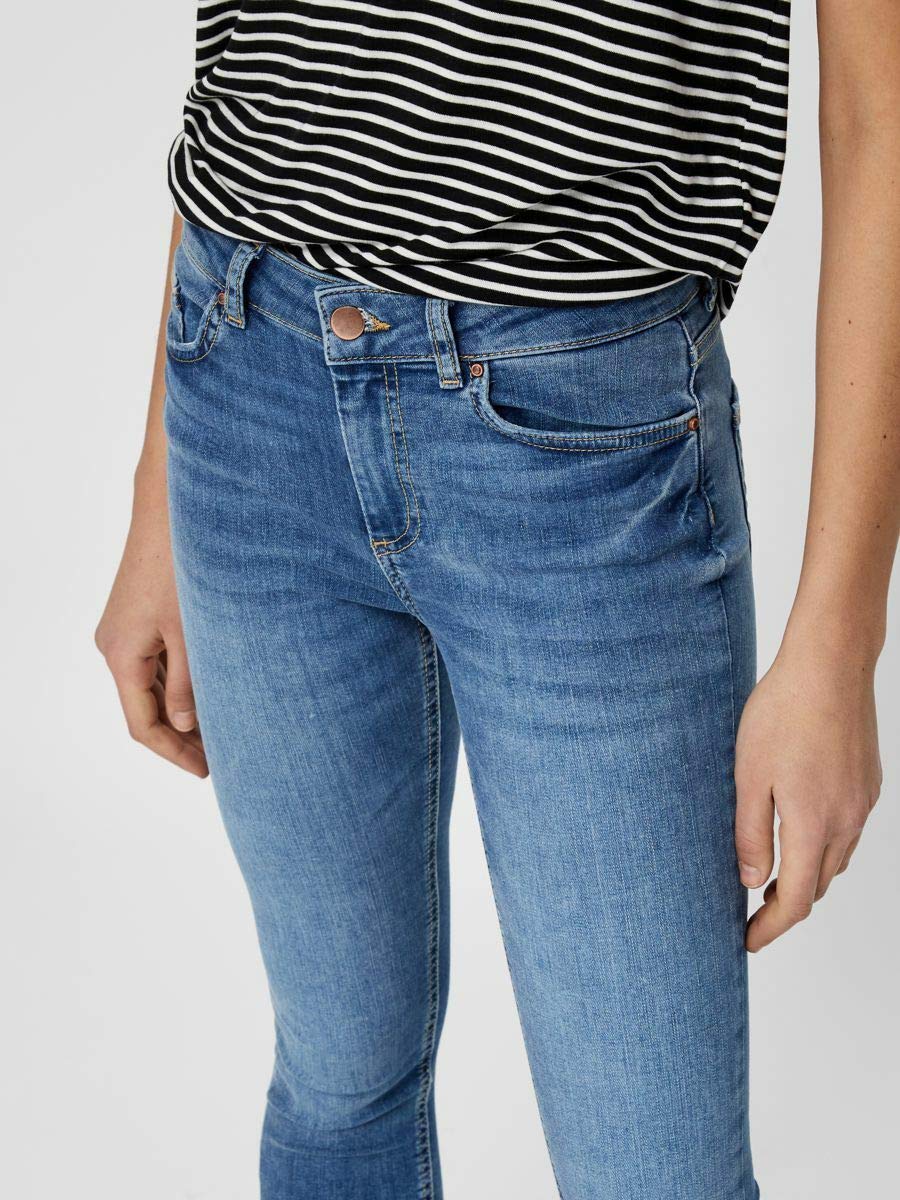 Pieces Pcdelly MW Crop Slit SK Mb207-ba Jeans Donna