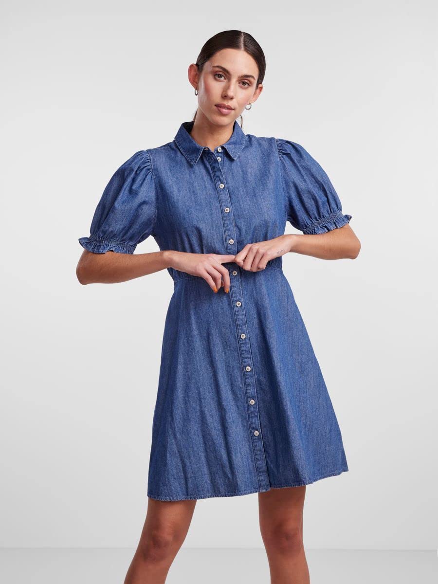 Pieces Pchope SS Shirt Dress vestito blu denim XS