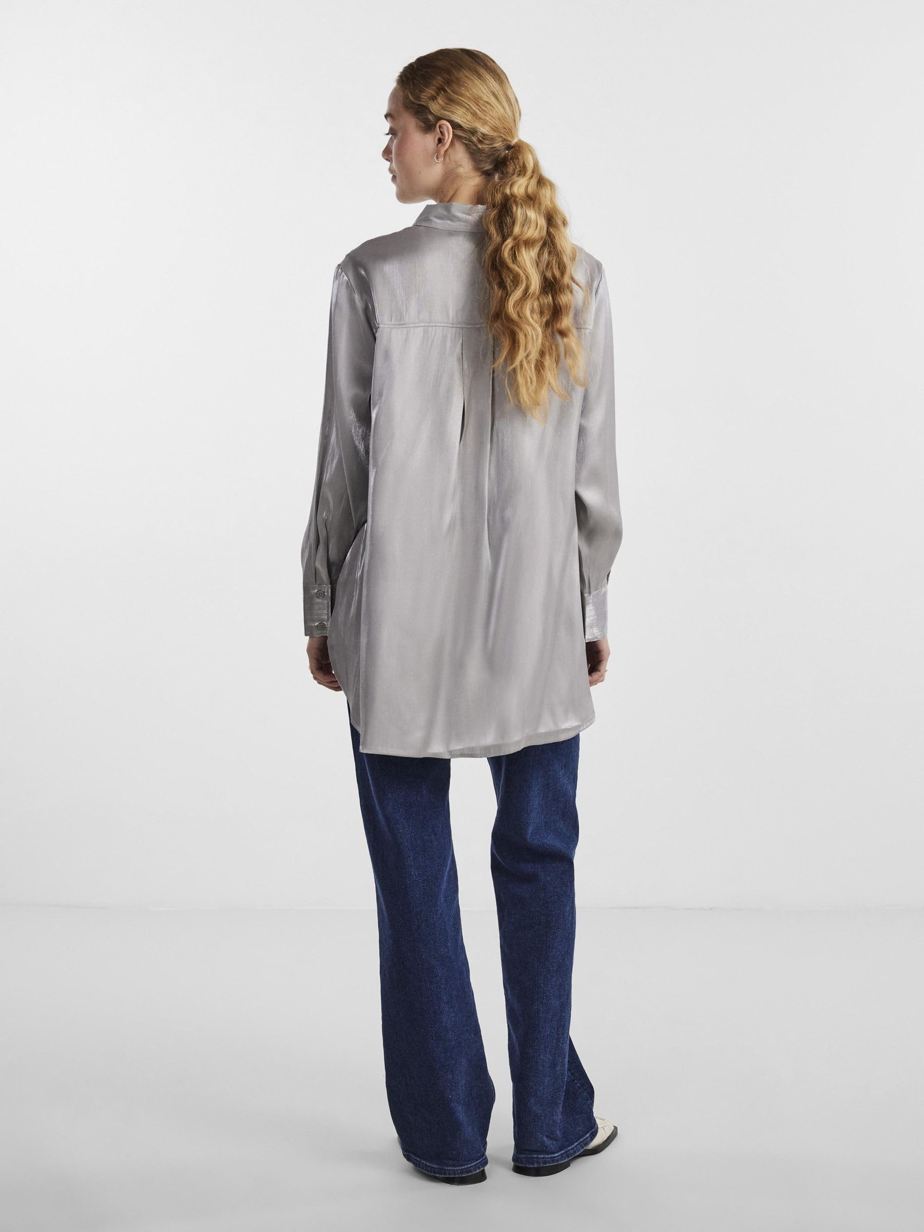 Pieces camicia cangiante argento tasca petto