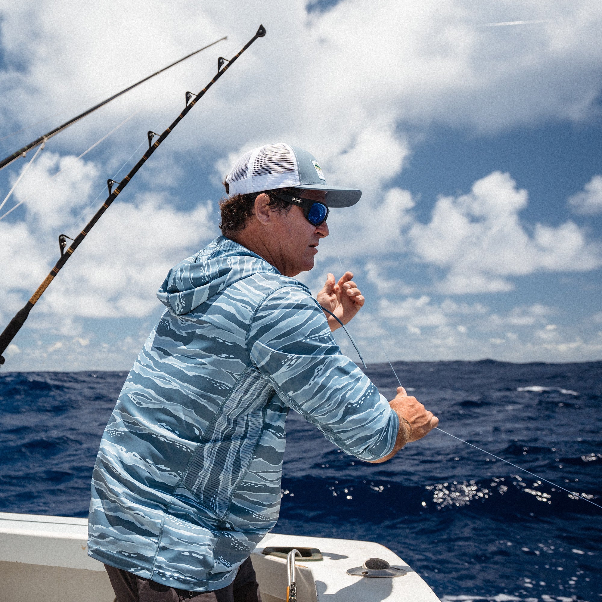 Pelagic Vaportek maglia pesca mimetica petrolio UPF 50+