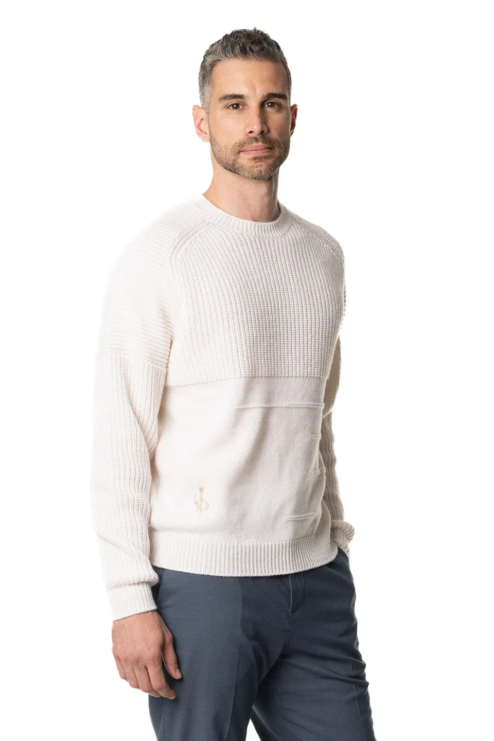 Vittoria Paci girocollo bianco uomo in cashmere inglese