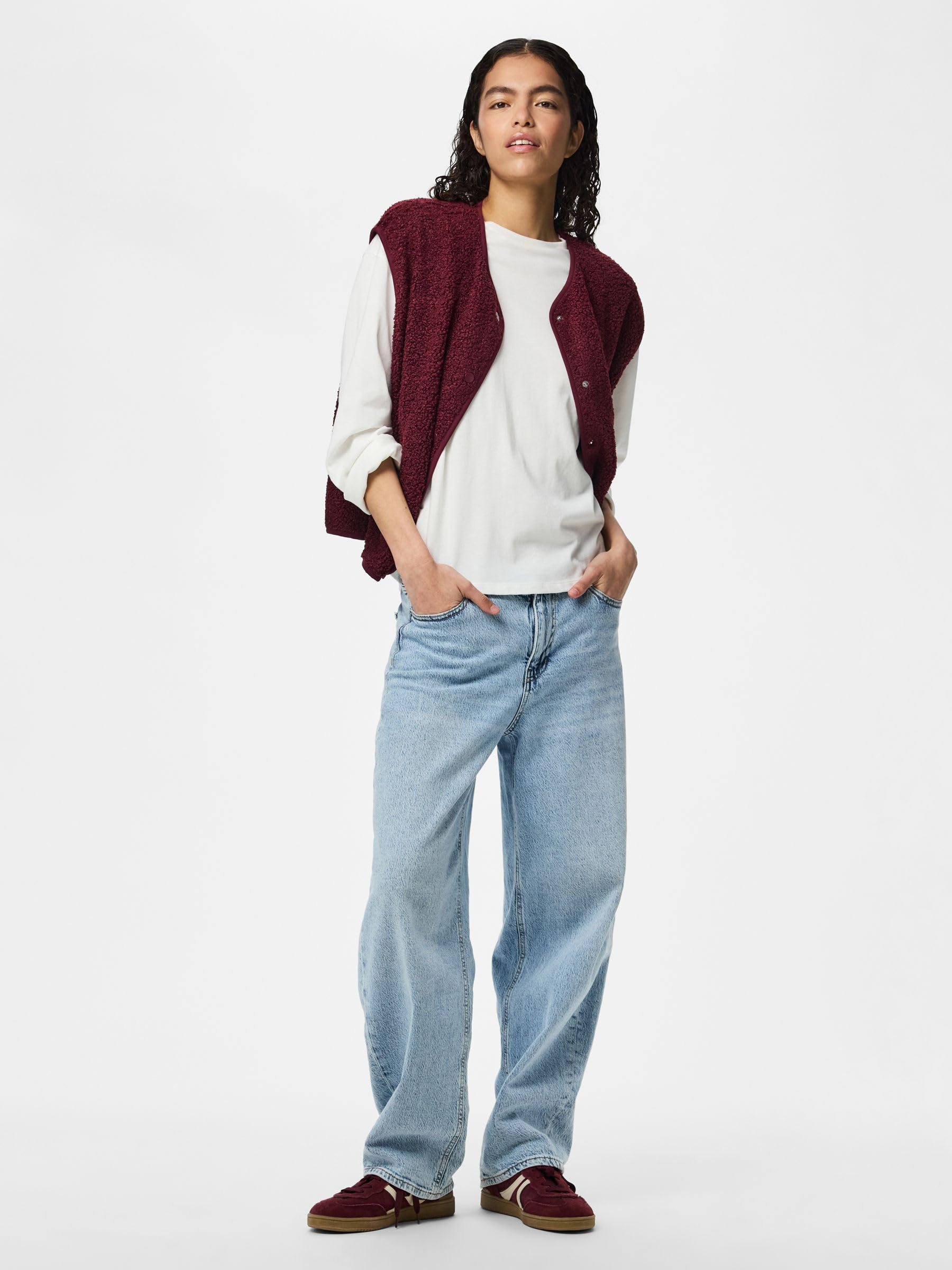 Pieces Pckatty Teddy Vest Bc gilet donna Tawny Port