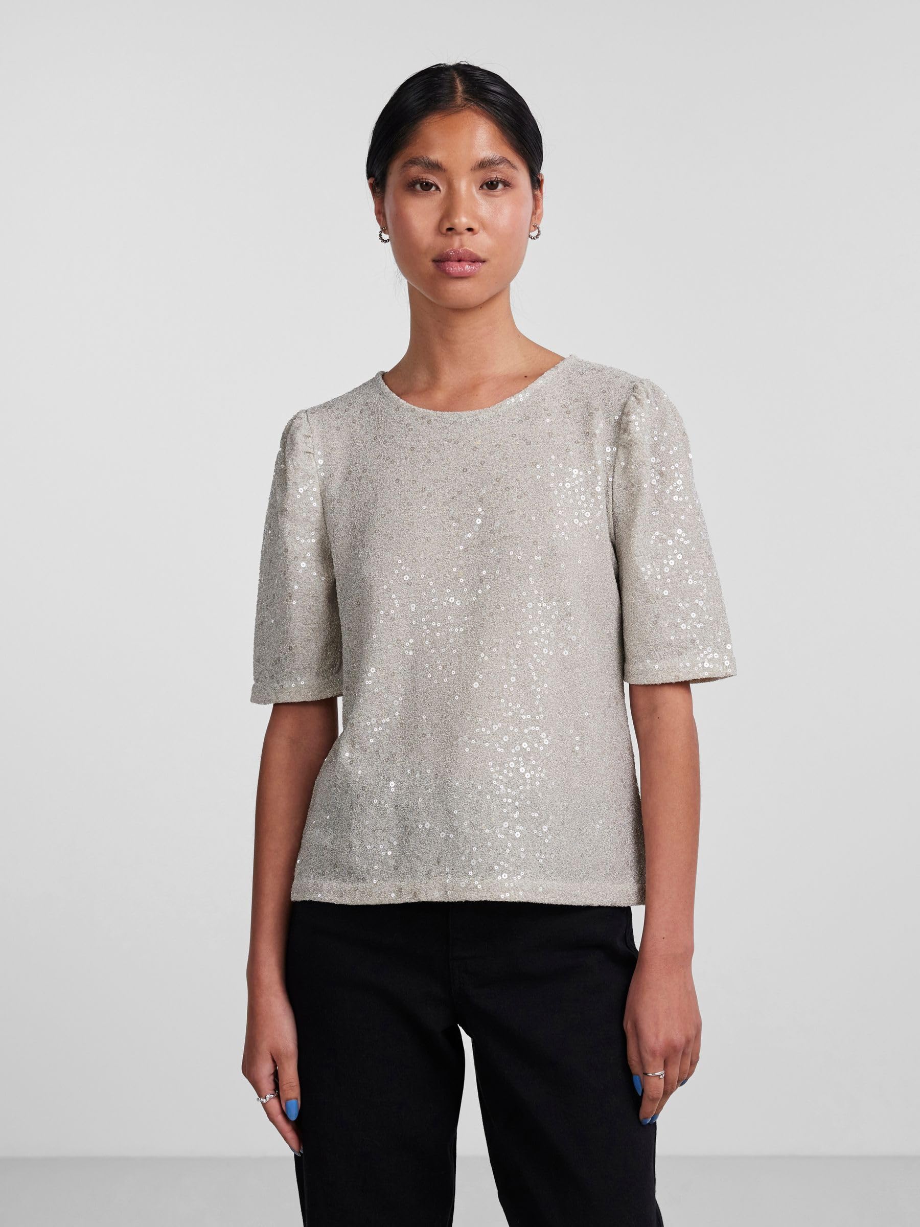PIECES t-shirt donna argento taglia M girocollo