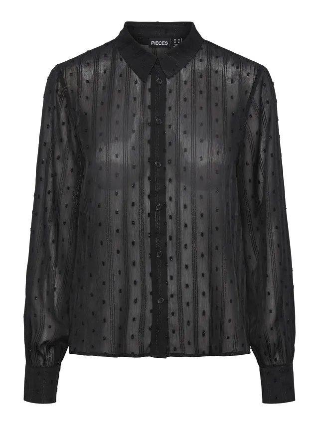 Pieces camicia lurex semitrasparente maniche lunghe
