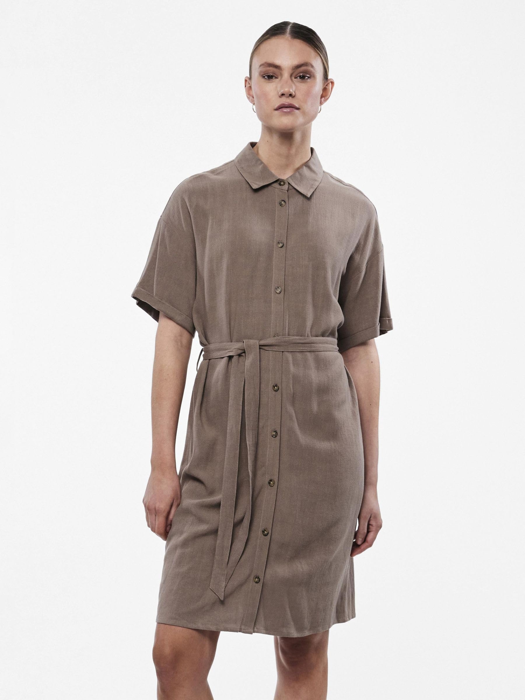 Pieces Pcvinsty SS abito camicia donna in lino
