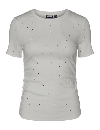 Pieces Pctyler SS Rhinestone Tee BC T-shirt Donna Grigia Strass