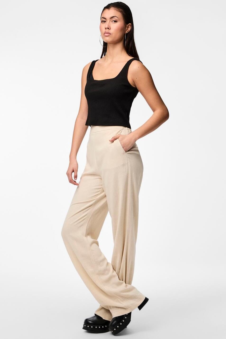Pieces Pcvinsty Pantaloni Lino Donna L