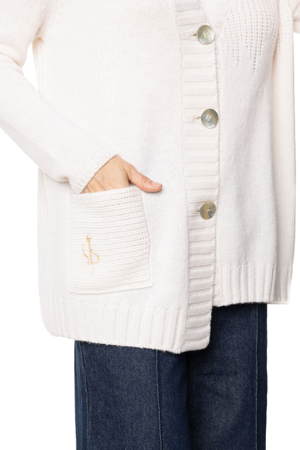Vittoria Paci Cardigan Asimmetrico Bianco Cashmere Donna
