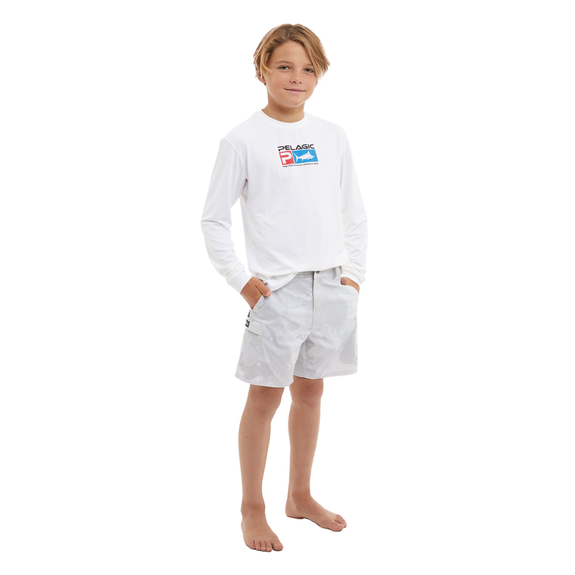 Pelagic Madeira Cargo shorts ragazzo grigio chiaro tasche