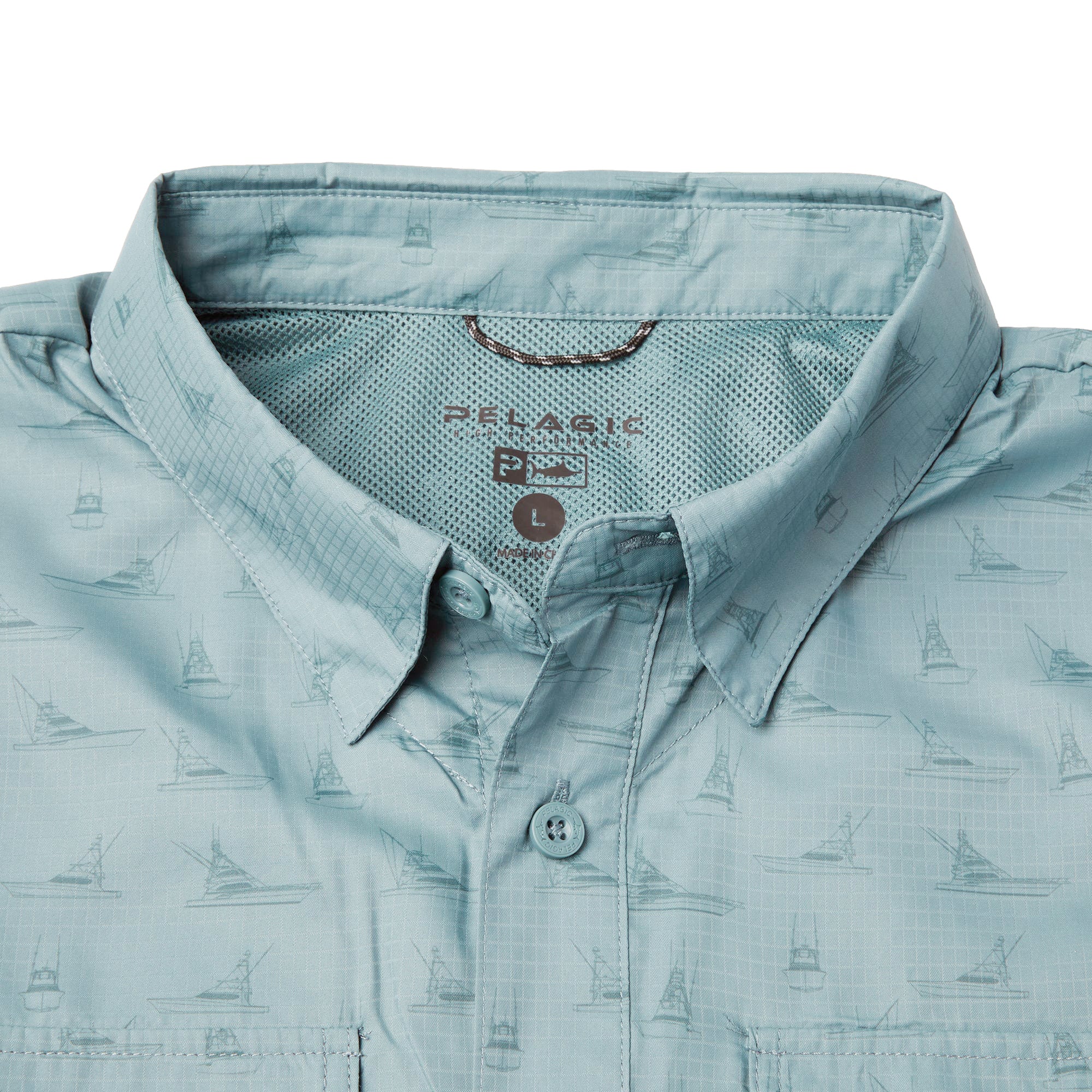 Pelagic Keys Tiny Boats camicia blu UPF 50+