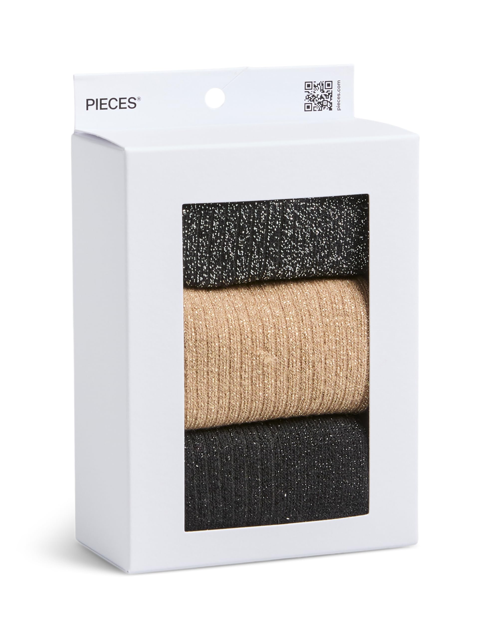 PIECES Pcsebby Xmas Frill Sock Calzini Donna Neri 3 Pezzi