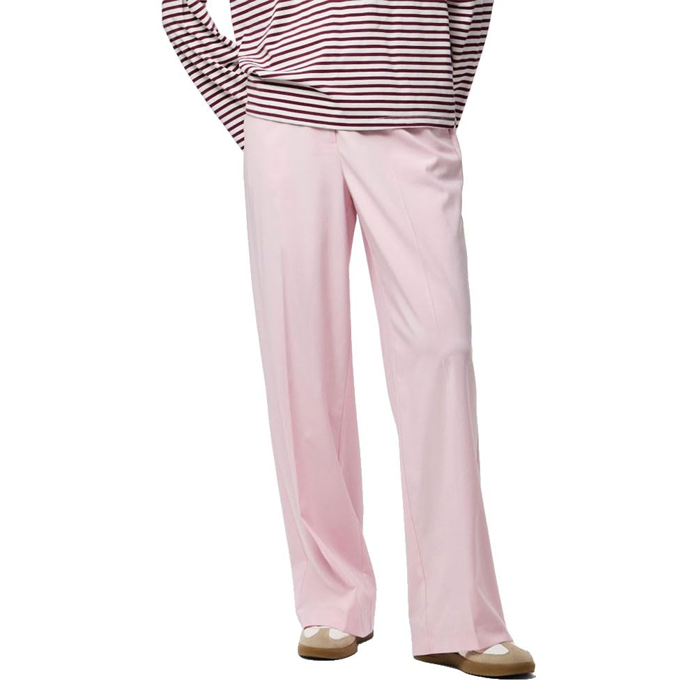 Pieces Rosa Wide pantaloni donna 2XL vita alta cotone