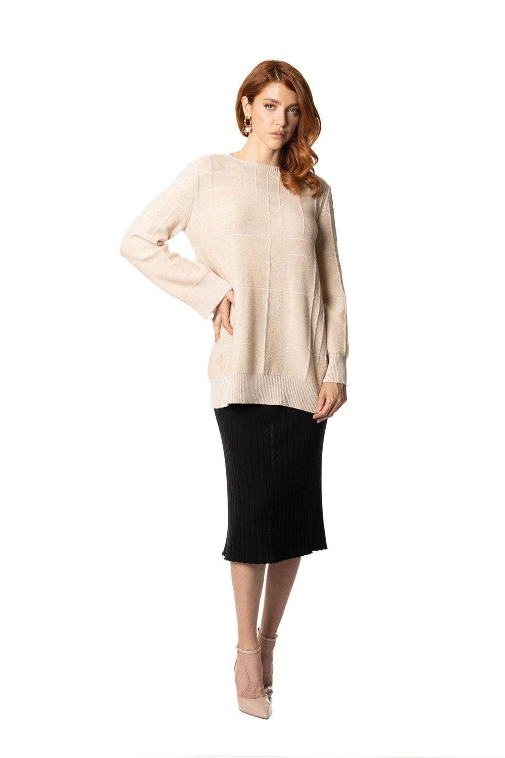 Vittoria Paci Maglione Collo Barca Cashmere Beige Donna