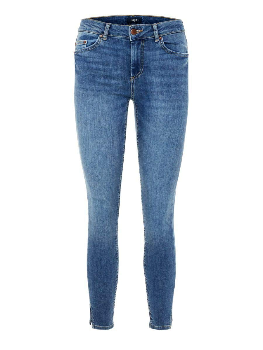 Pieces Pcdelly MW Crop Slit SK Mb207-ba Jeans Donna