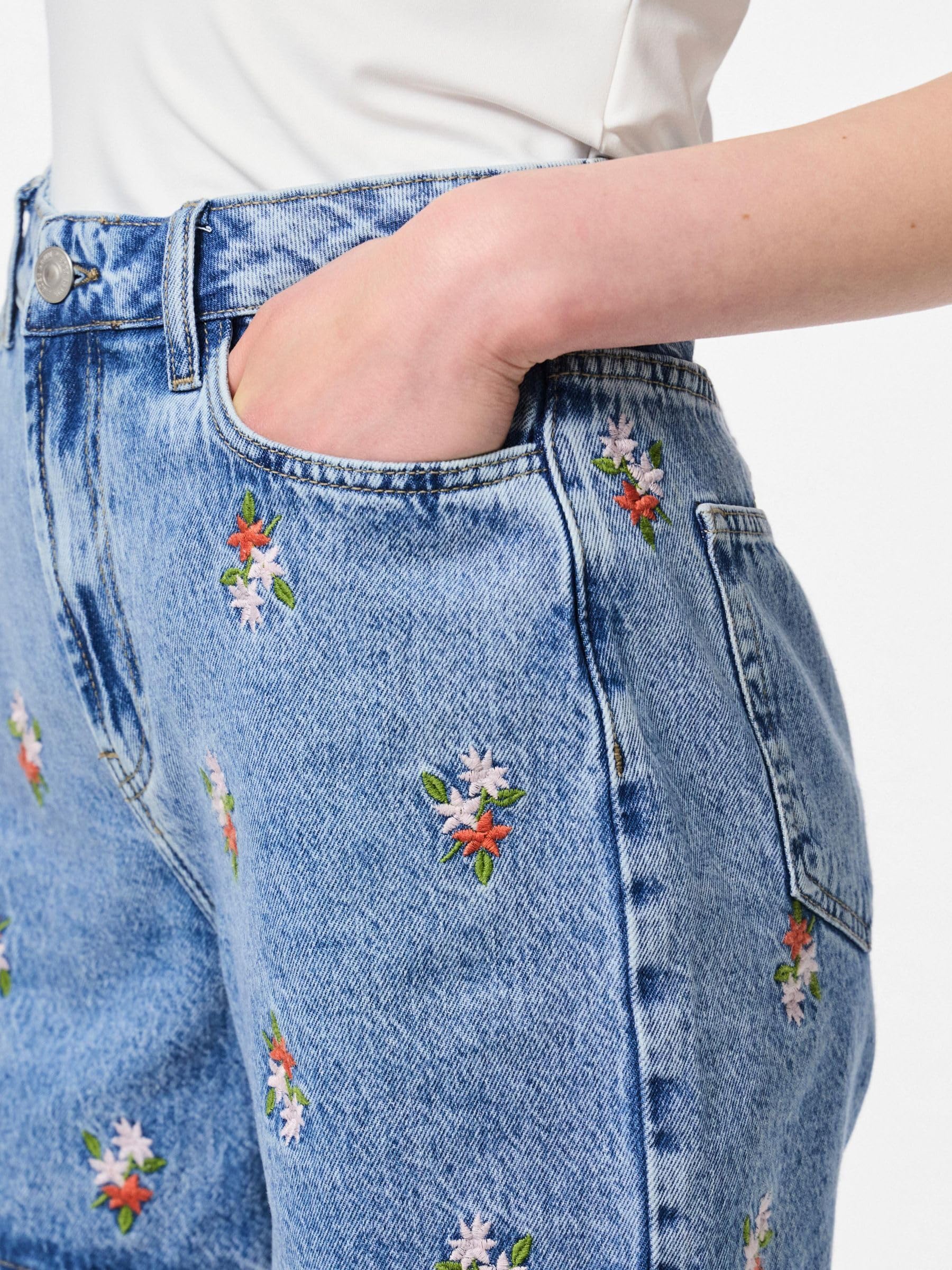 Pieces Pcsky HW Embroidery shorts jeans donna XS