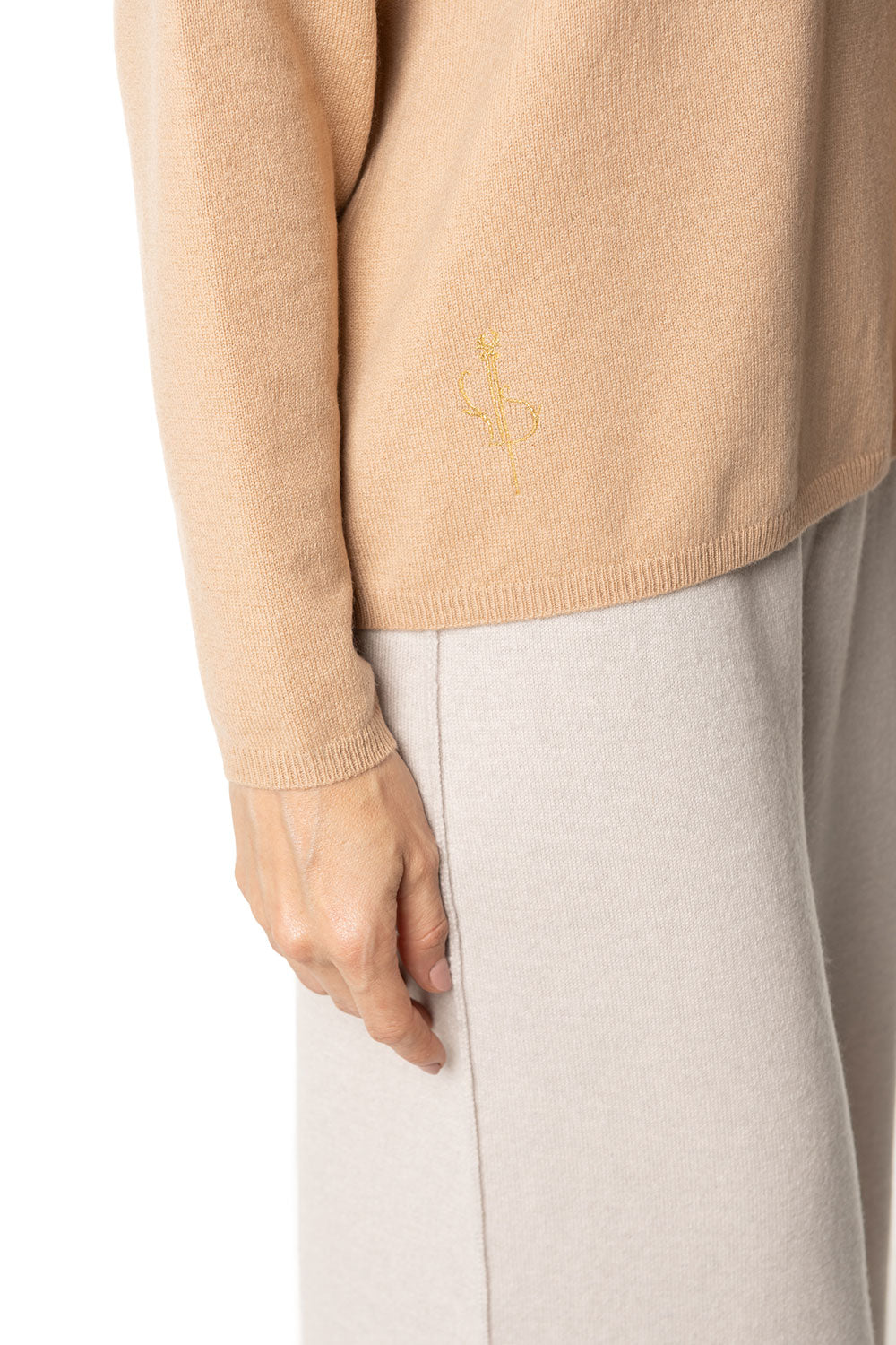 Vittoria Paci dolcevita beige donna in cashmere intarsio