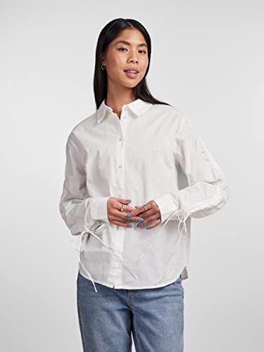 Pieces Pcbrenna LS Detail Shirt camicia donna bianca manica lunga