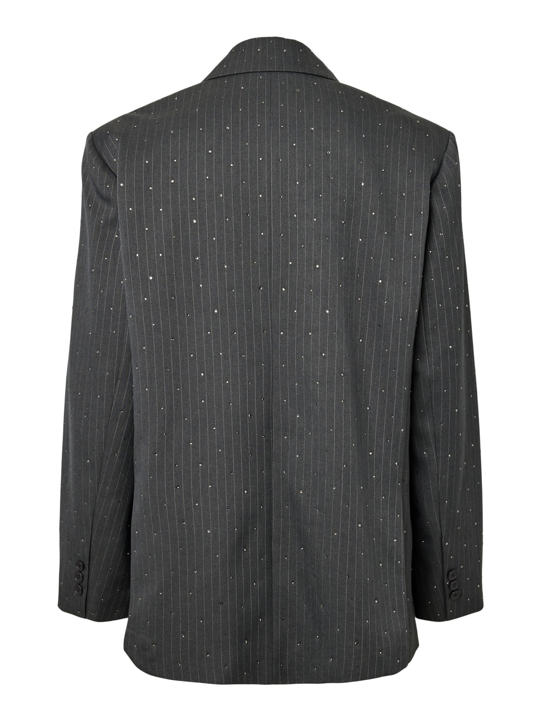 Pieces Pcfalka Pinstriped Blazer W. Rhinestones XS asfalto