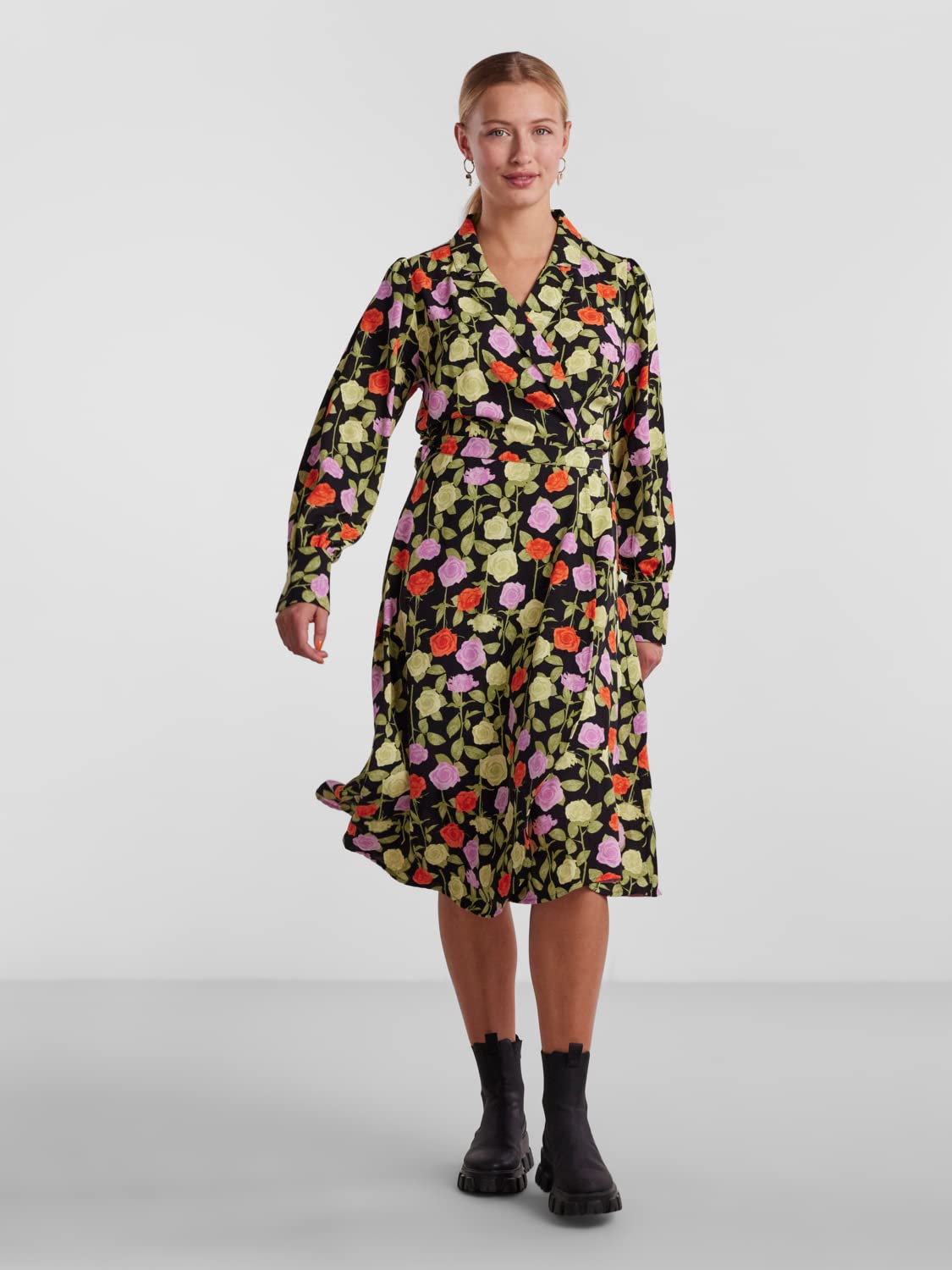 Pieces Pcblossom LS Wrap Dress vestito M a portafoglio