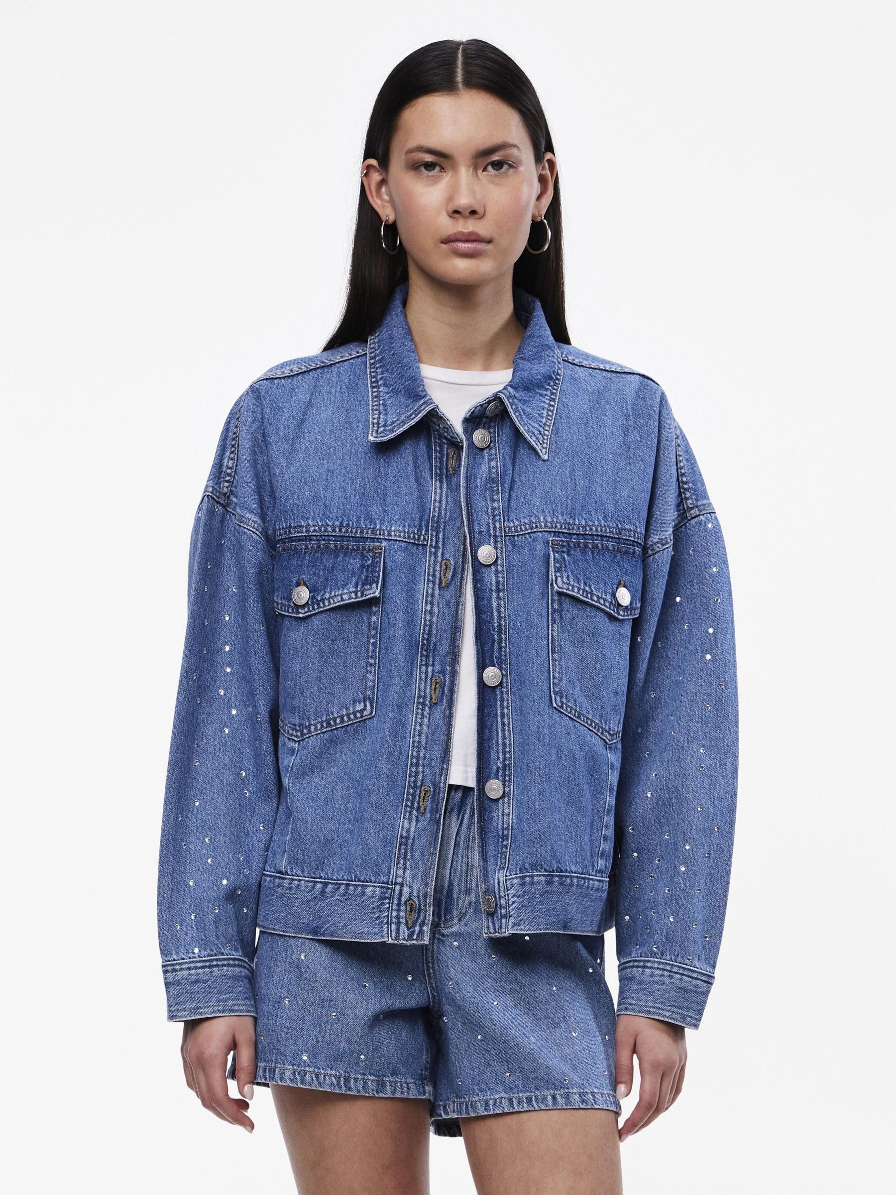 Pieces Pcsky Rhinestone giacca jeans donna strass XS
