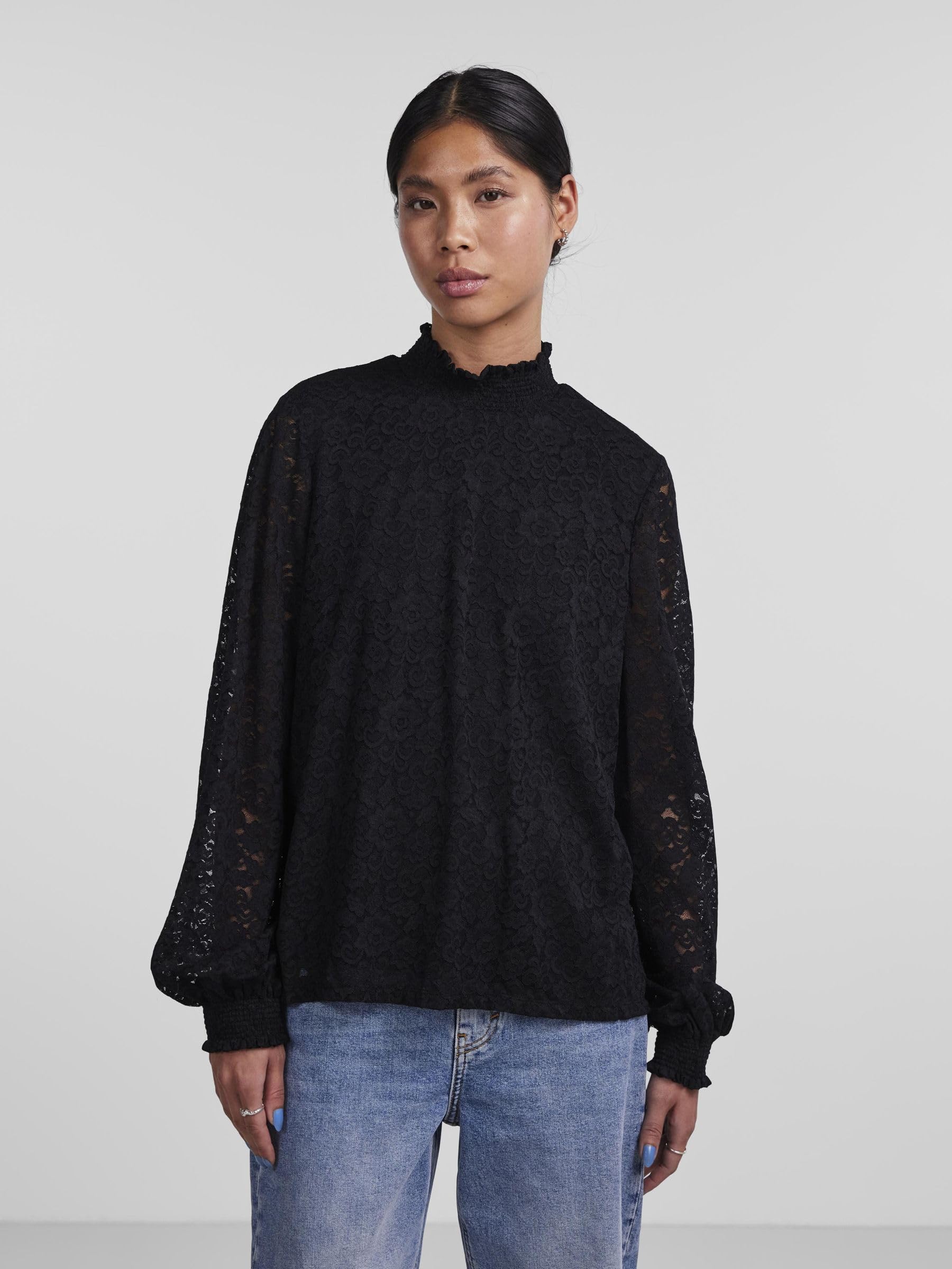 PIECES Pcfauna LS Lace Top maglietta pizzo taglia XS