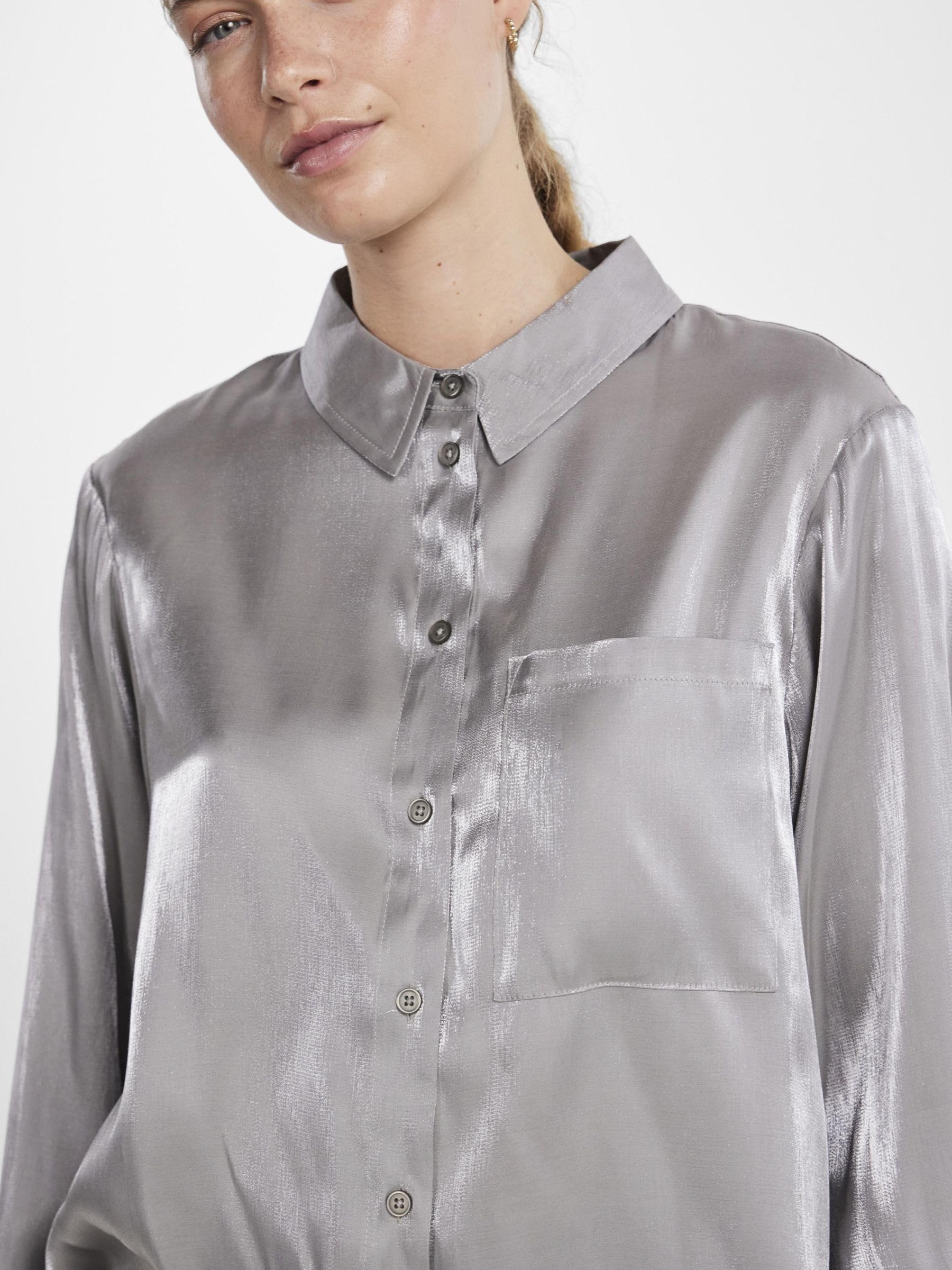 Pieces camicia cangiante argento tasca petto