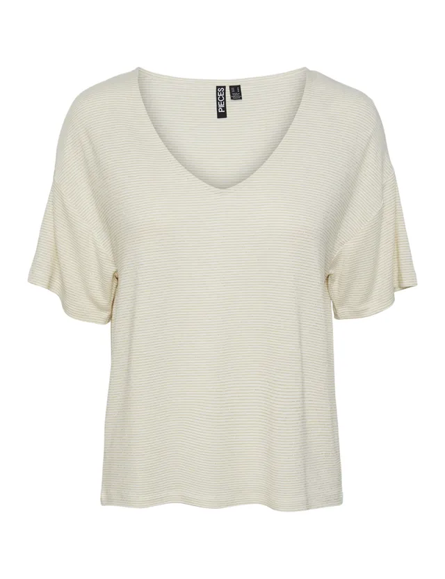 Pieces Pcbillo Oversize Tee Lurex Stripes T-Shirt S Bianco
