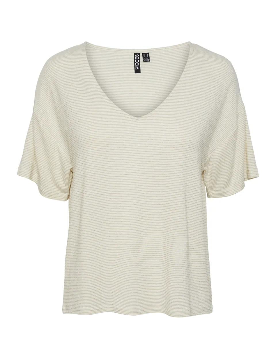 Pieces Pcbillo Oversize Tee Lurex Stripes T-Shirt S Bianco