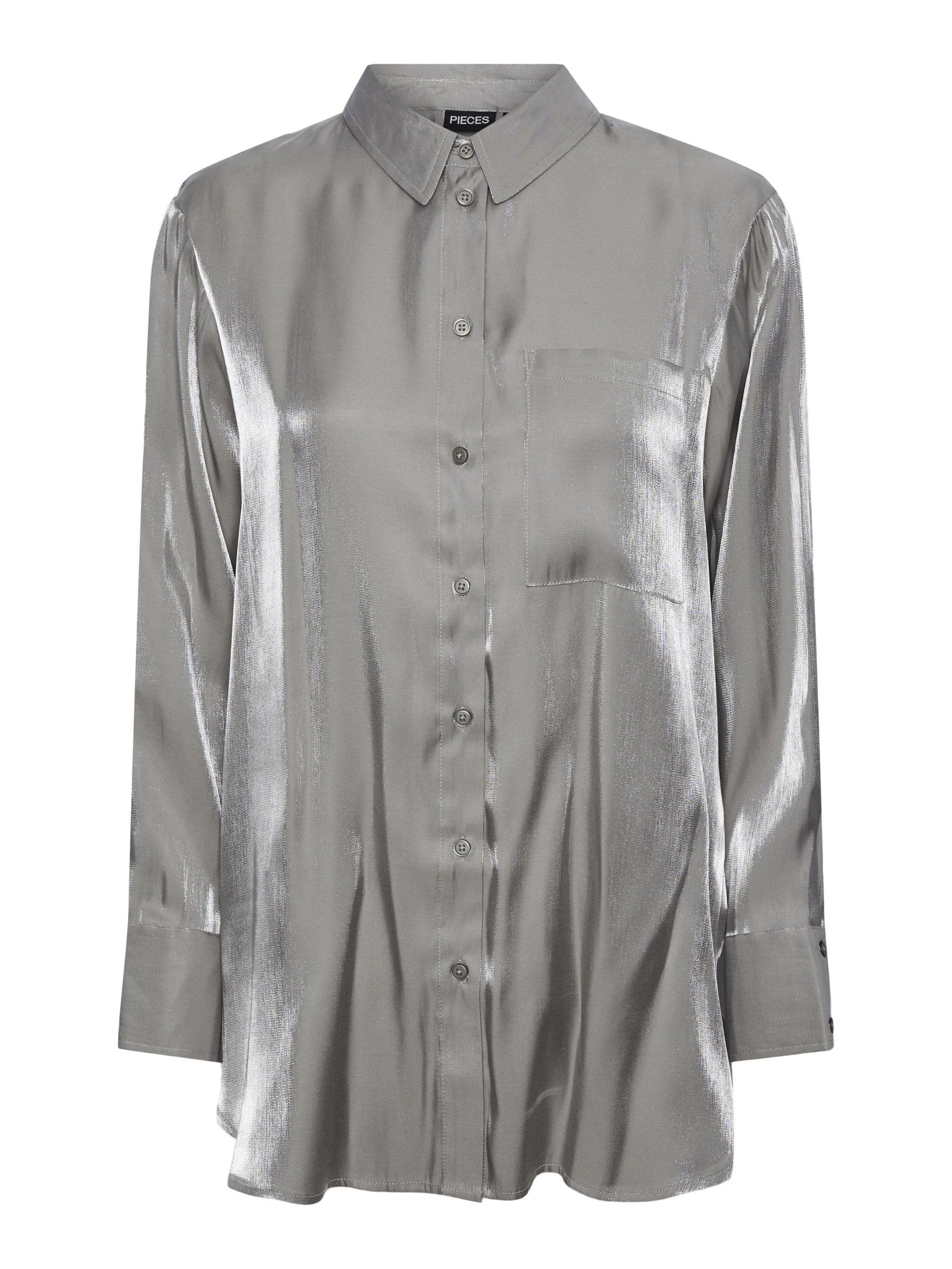 Pieces camicia cangiante argento tasca petto