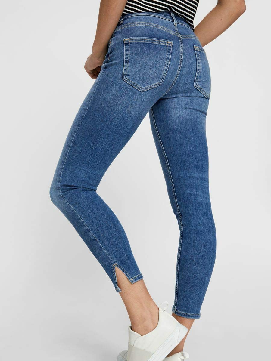 Pieces Pcdelly MW Crop Slit SK Mb207-ba Jeans Donna