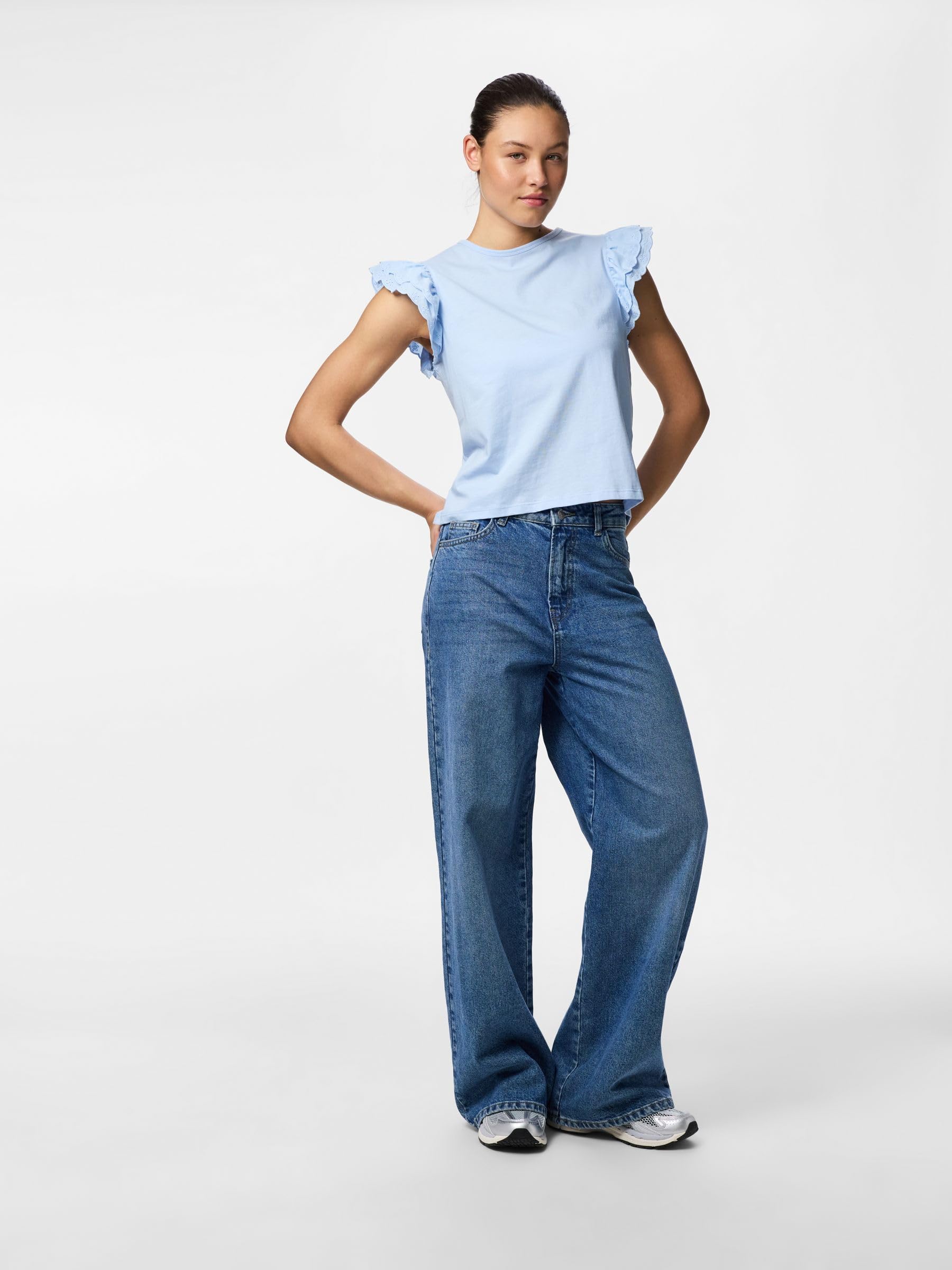 Pieces Pcpandria SL Top donna jersey ricamato