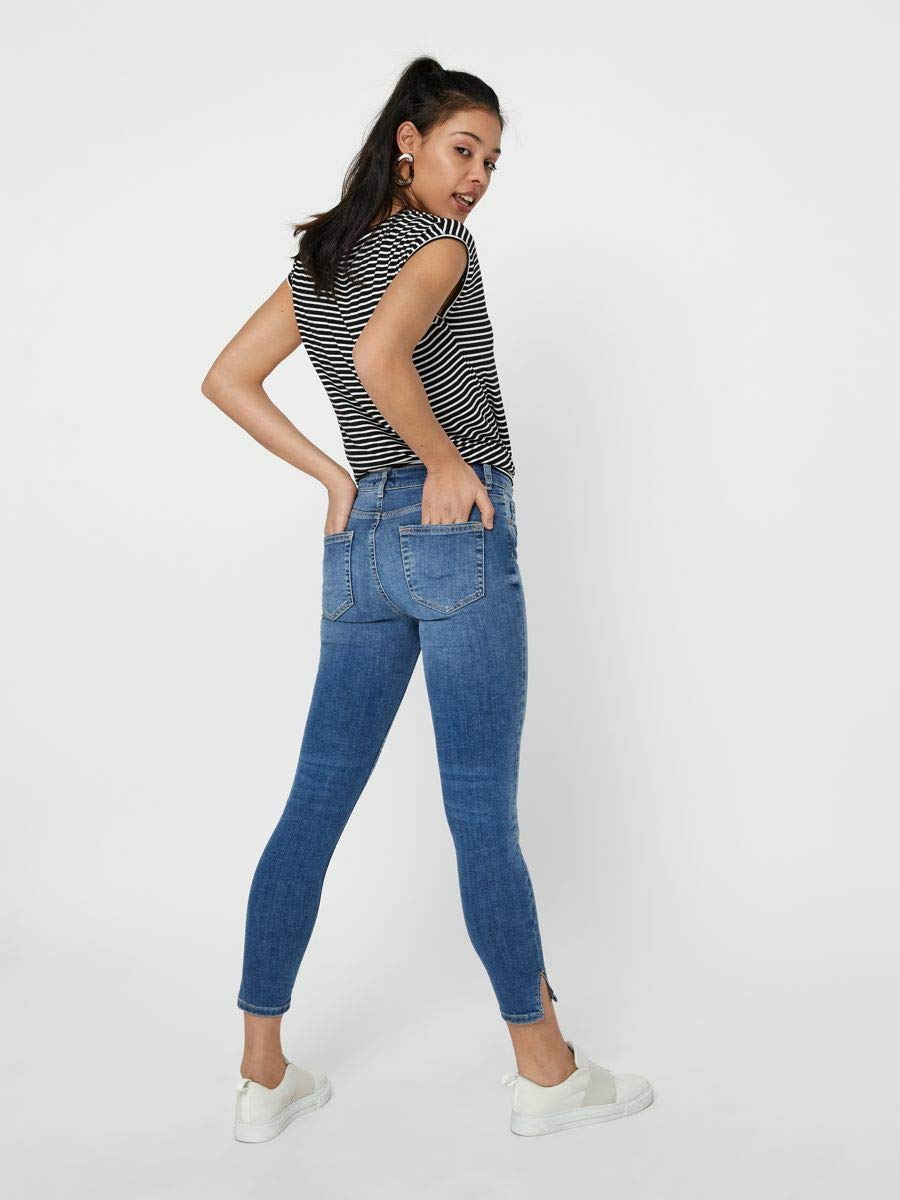 Pieces Pcdelly MW Crop Slit SK Mb207-ba Jeans Donna