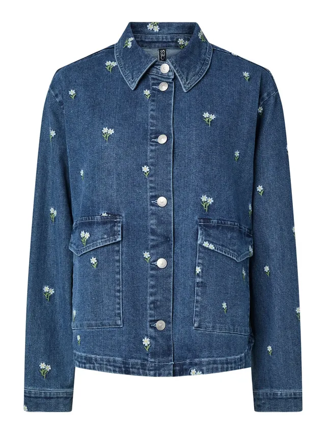 Pieces Pcflora LS Denim camicia jeans donna S blu denim