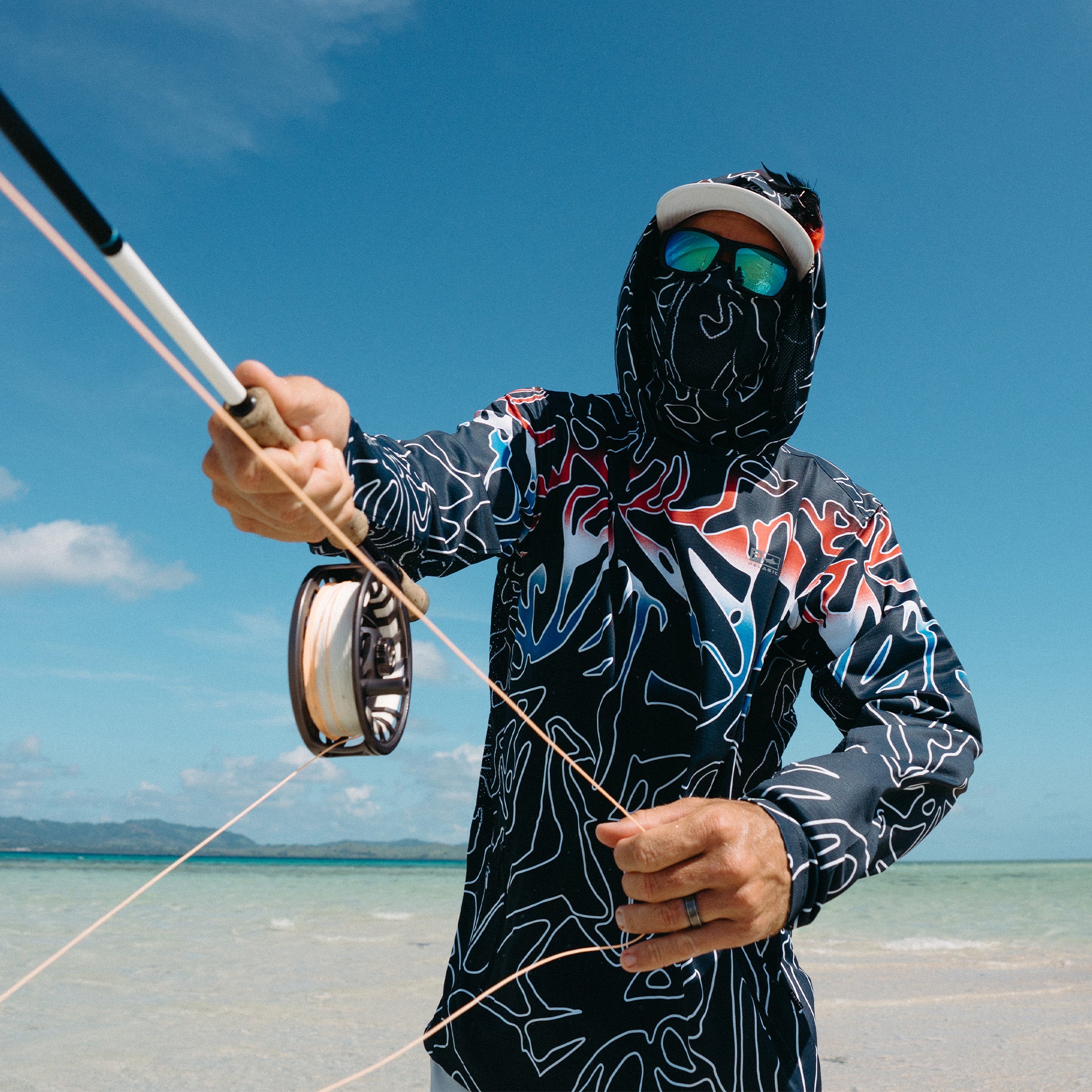 Pelagic Exo-Tech felpa uomo red white blue UPF 50+