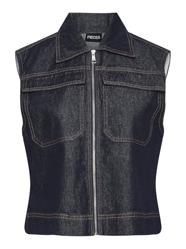 PIECES Pcnevin Sl gilet donna blu jeans scuro S