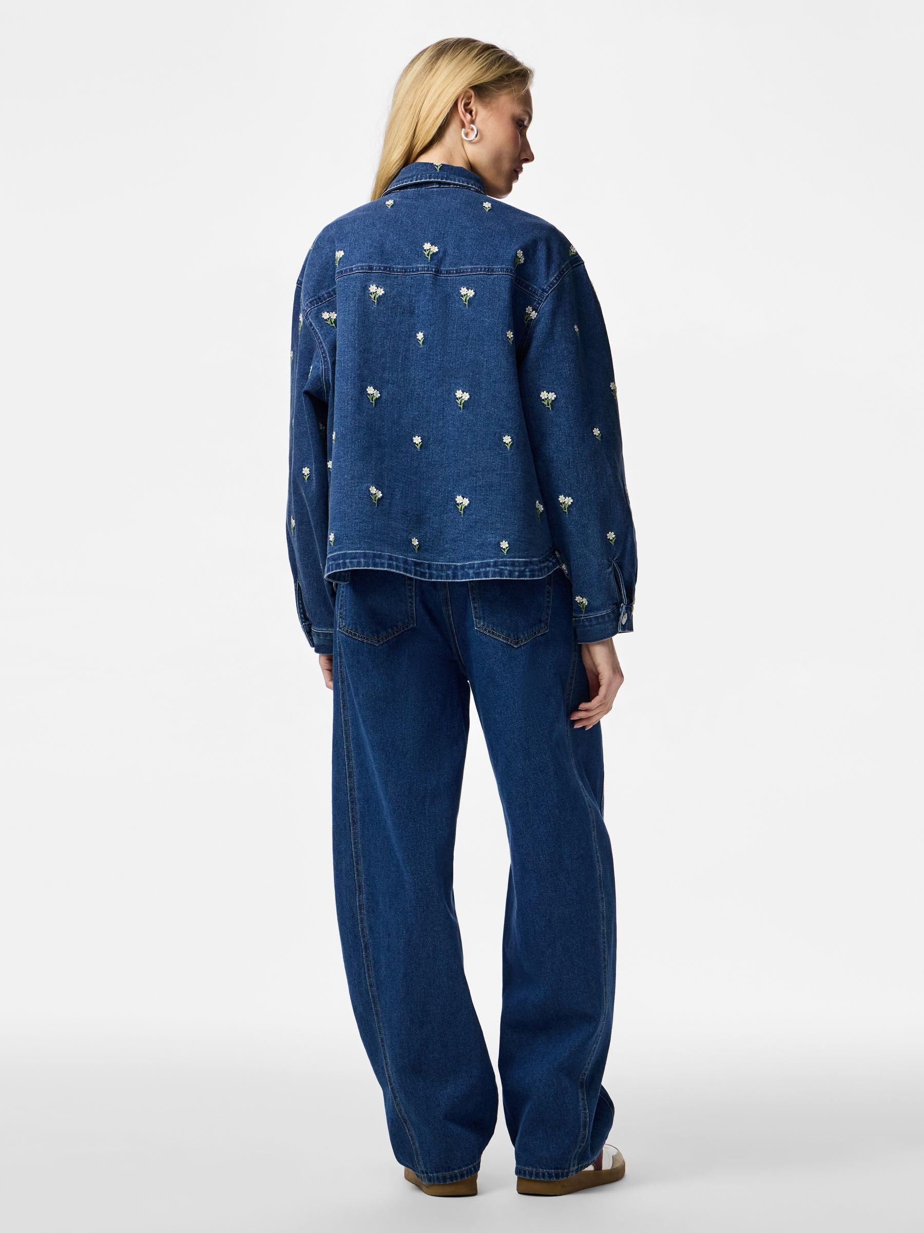 Pieces Pcflora LS Denim camicia jeans donna S blu denim
