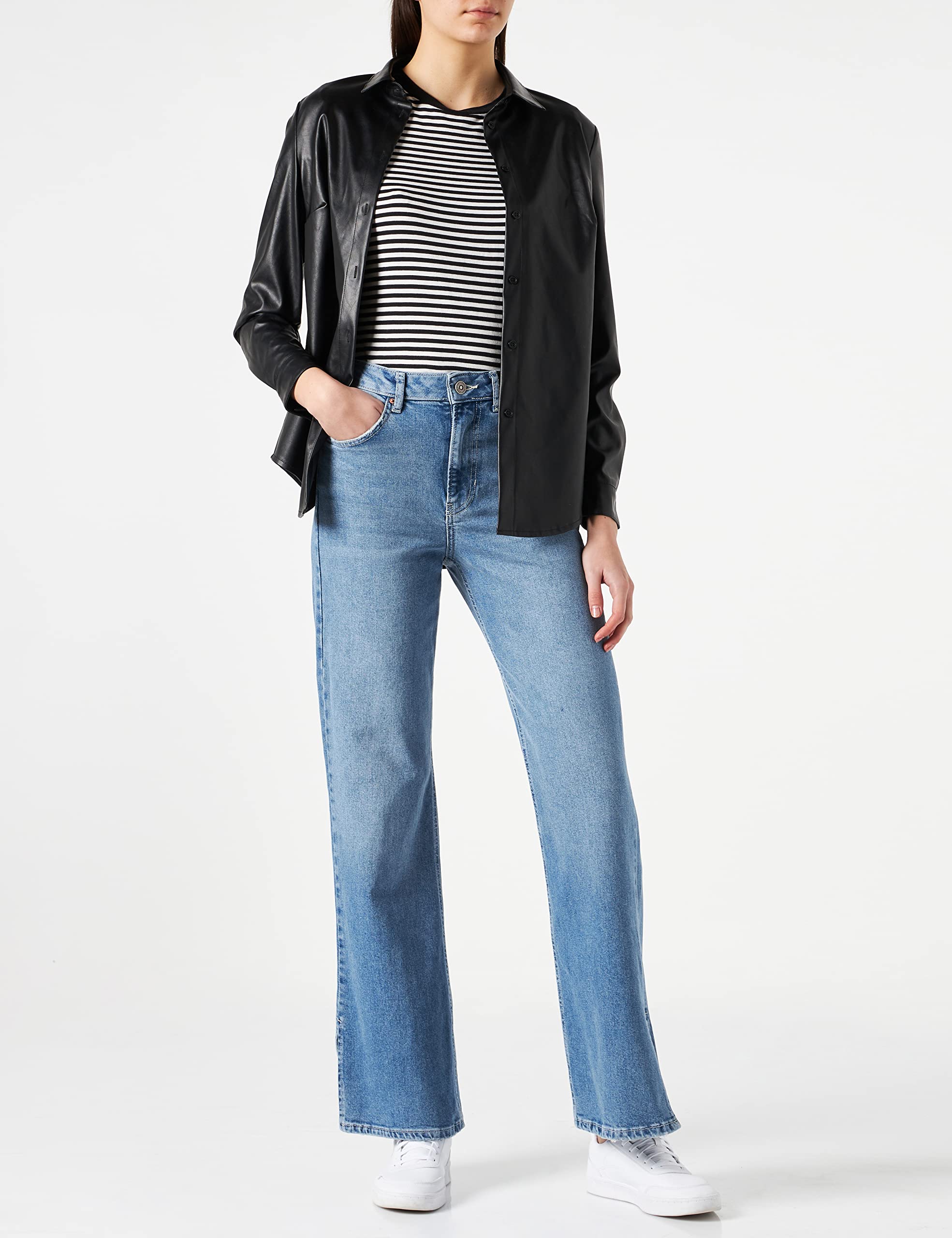 Pieces jeans donna L gamba ampia spacco orlo