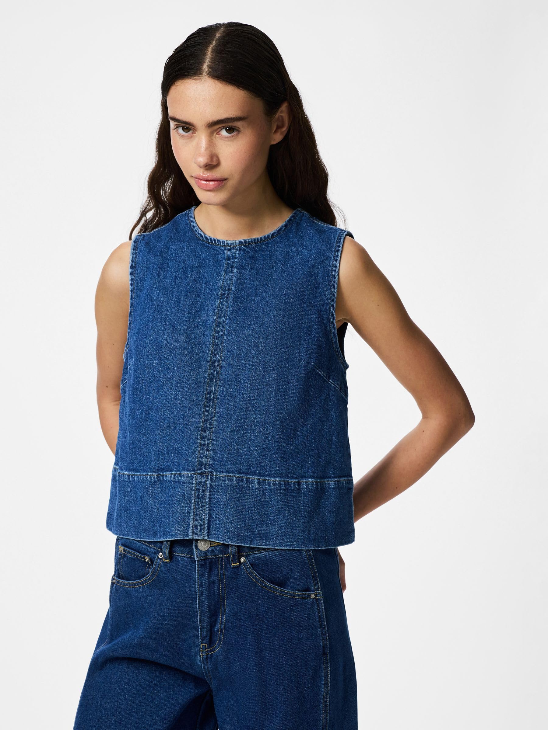 Pieces Pcsilke SL top donna denim smanicato