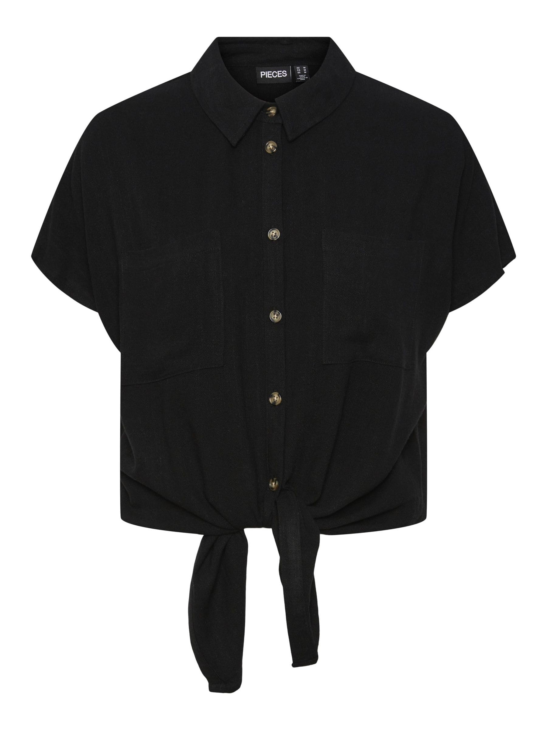 Pieces Pcvinsty Camicia Donna S Nera Misto Lino