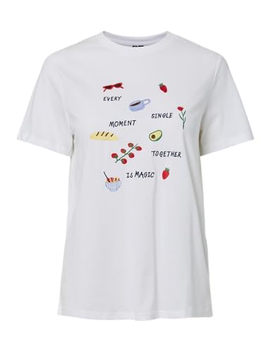 Pieces Pcgak SS Embroidery maglietta Bianco L ricamata