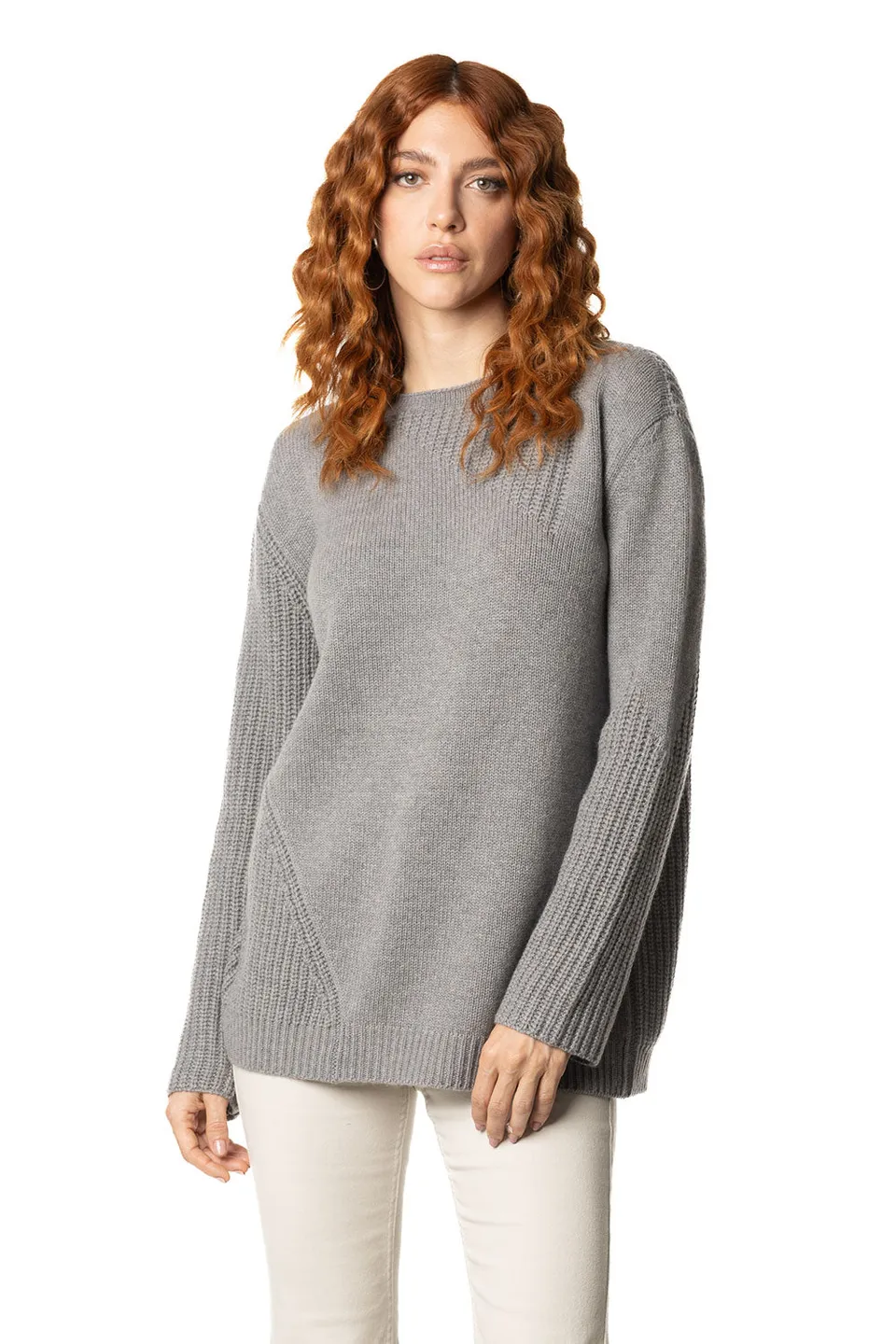Vittoria Paci girocollo grigio donna in cashmere asimmetrico