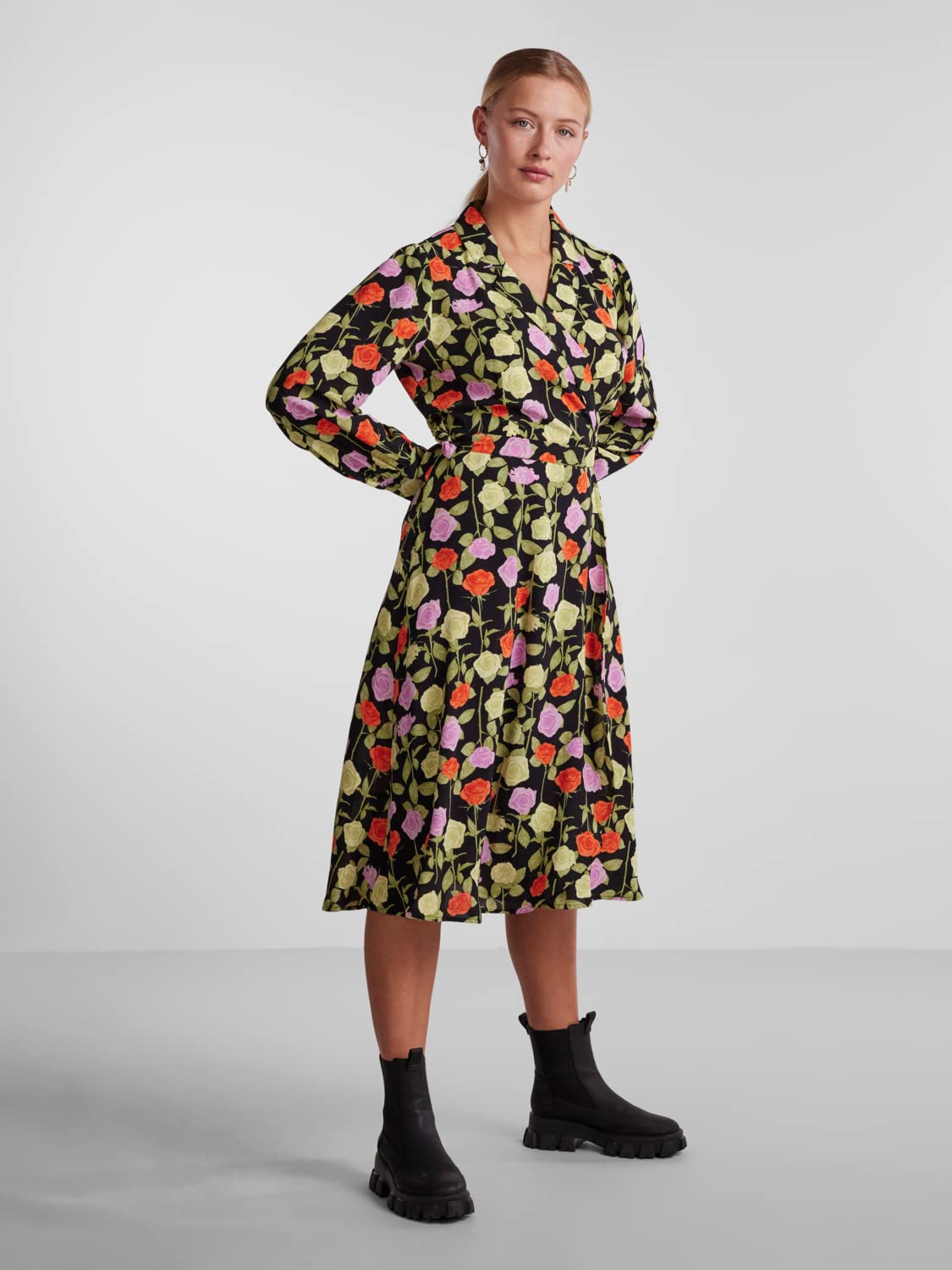 Pieces Pcblossom LS Wrap Dress vestito M a portafoglio