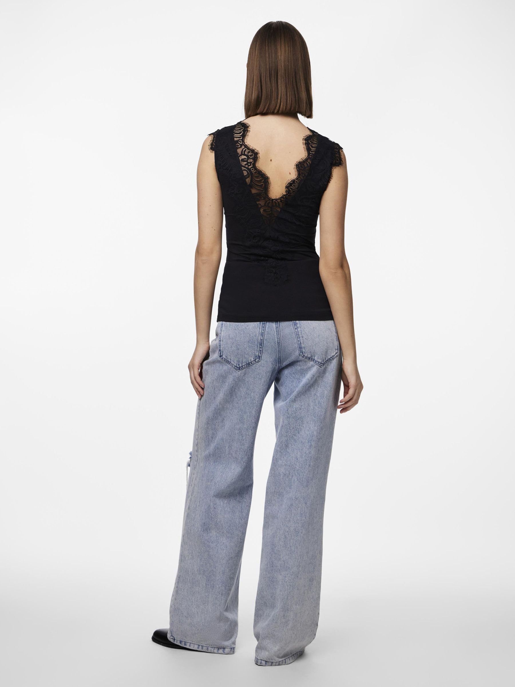 Pieces Pcilu SL Top canotta donna pizzo scollo a V