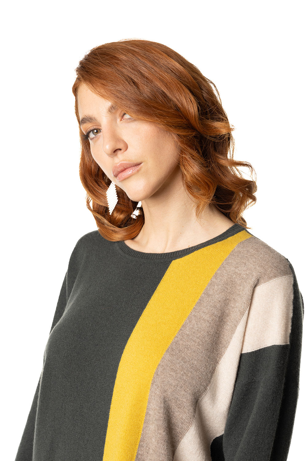 Vittoria Paci girocollo cashmere donna multicolore intarsio