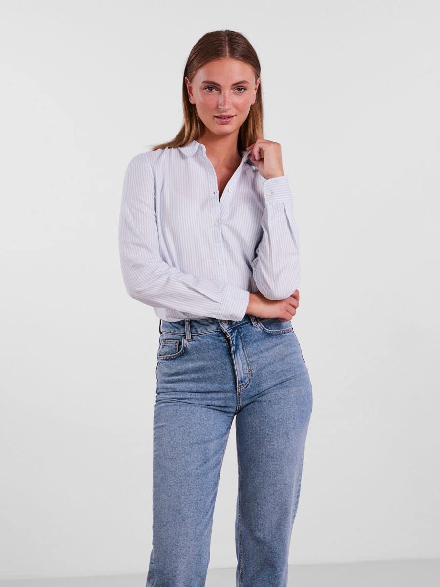 Pieces Pcirena LS Oxford Shirt camicia donna bianco cotone