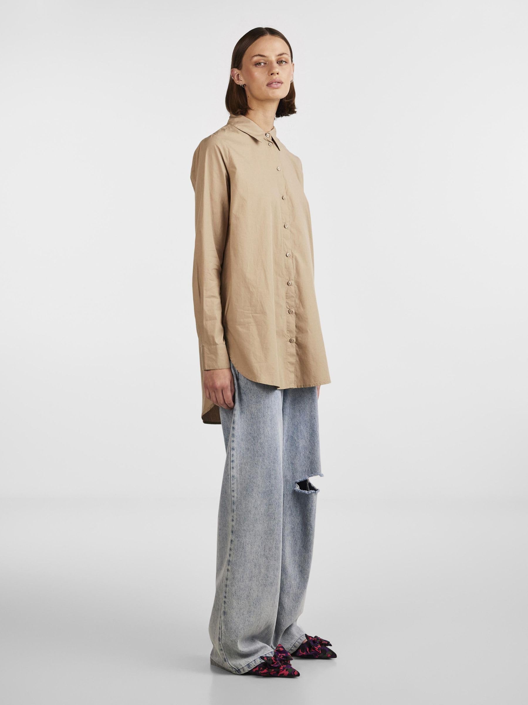 Pieces Pcjiva camicia donna popeline cotone maniche lunghe