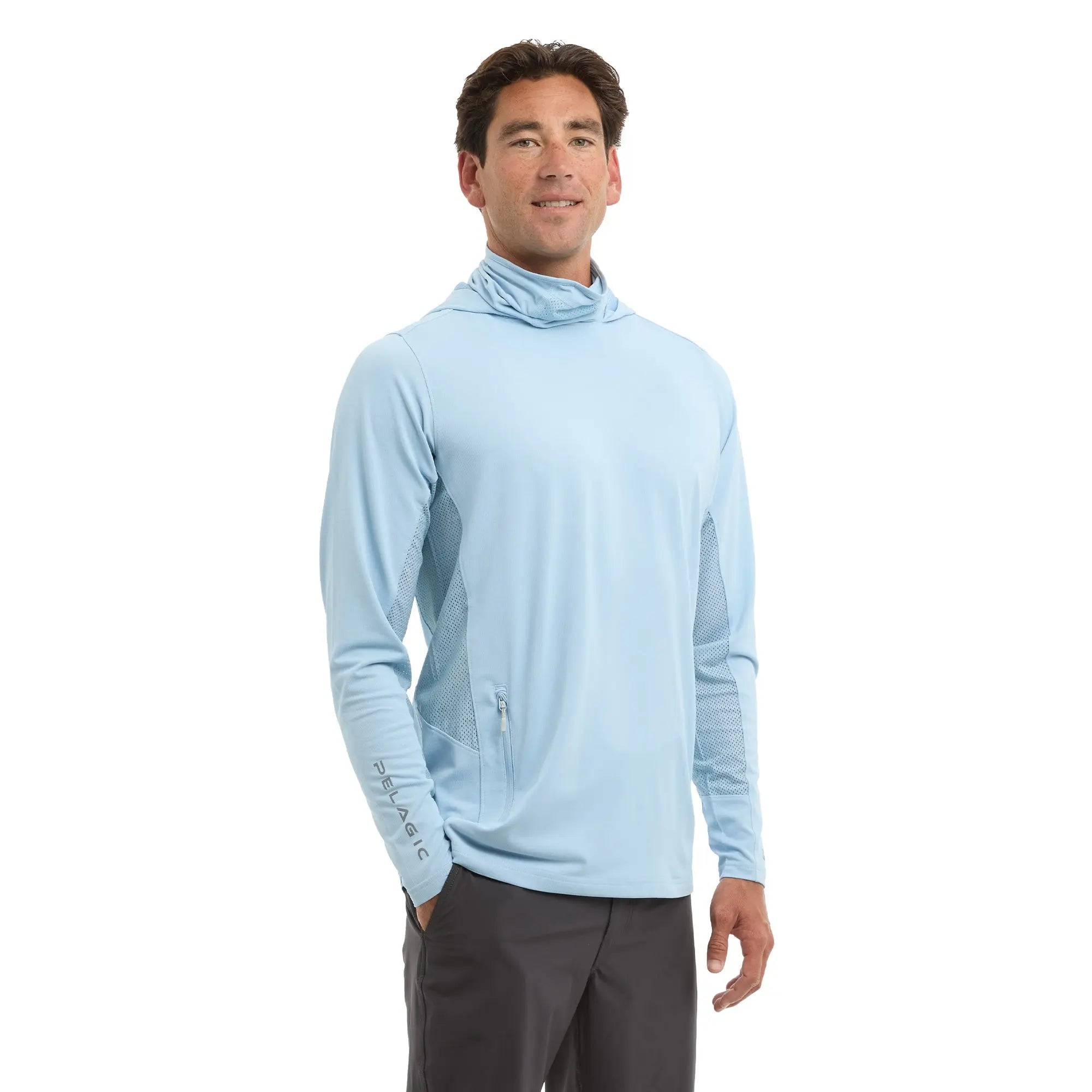 PELAGIC Exo-Tech felpa con cappuccio azzurro UPF 50+