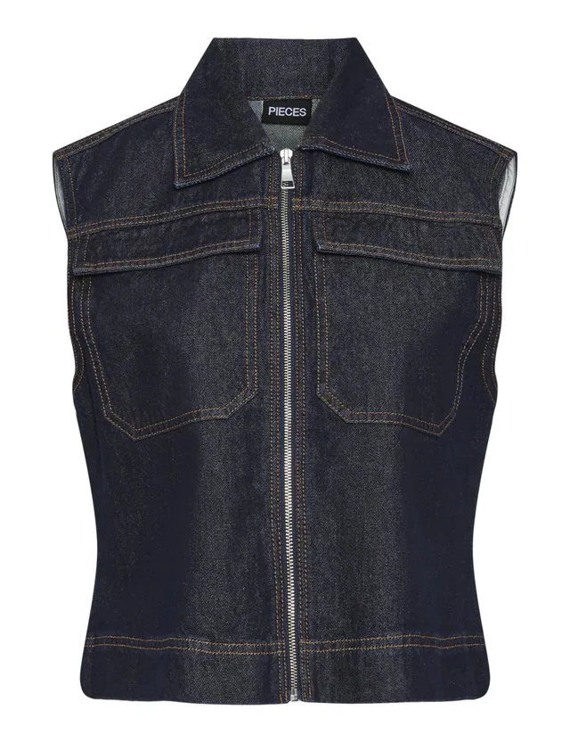 PIECES Pcnevin Sl gilet donna blu jeans scuro S